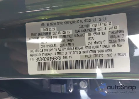 2024 Mazda Cx-30 2.5 S Carbon Edition from USA, damaged, VIN 3MVDMBCM4RM668232